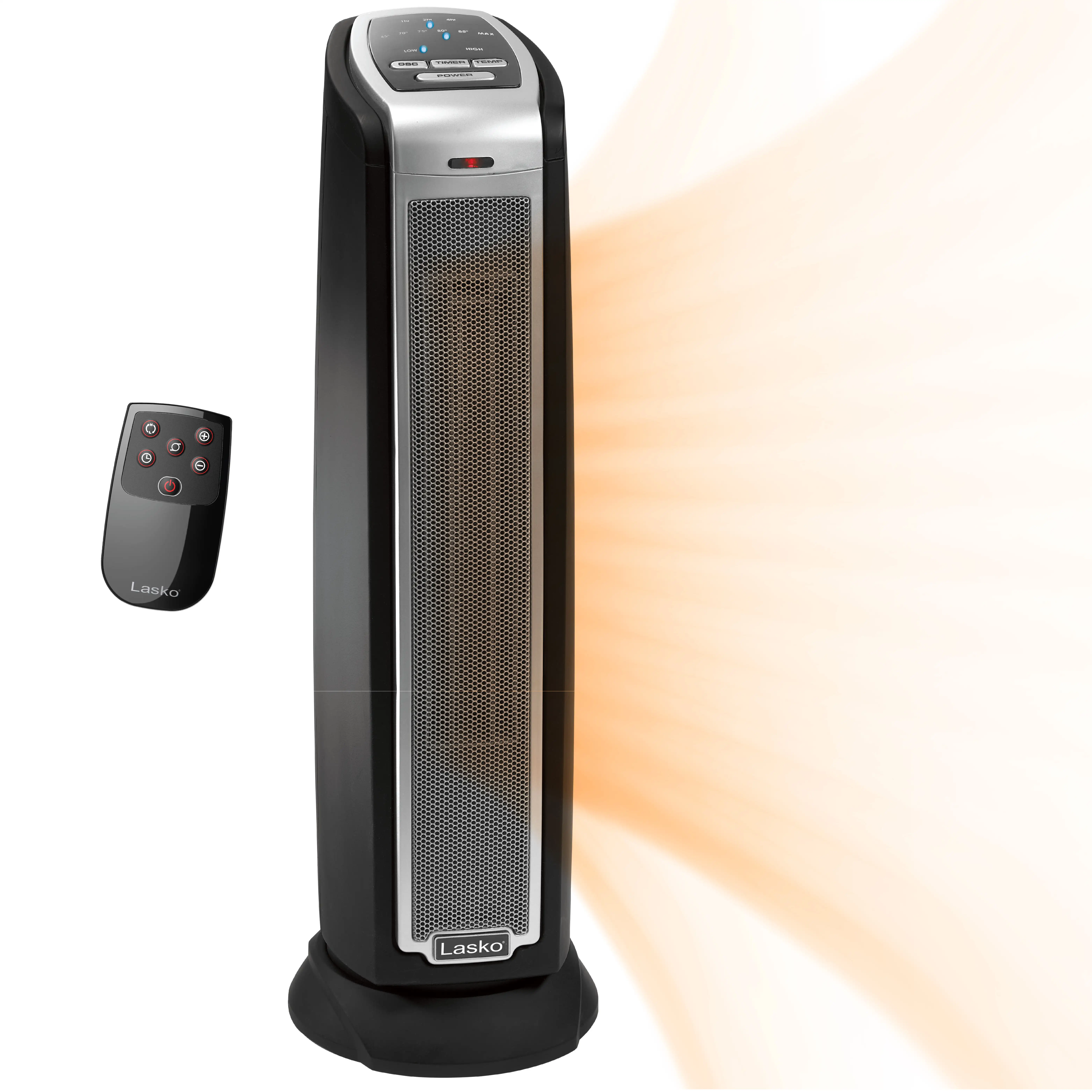 Indoor heating 1500W  Oscillating Ceramic Tower Space Heater with Remote, 5790, Black for room home warmer