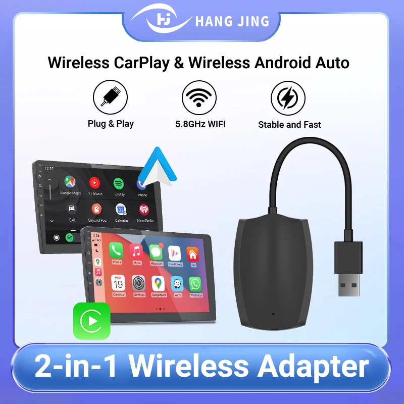 HANG JING Беспроводной адаптер Carplay и Android Auto Smart Mini Box Plug And Play 2in1 Connect для Volvo Benz Toyota Kia VW