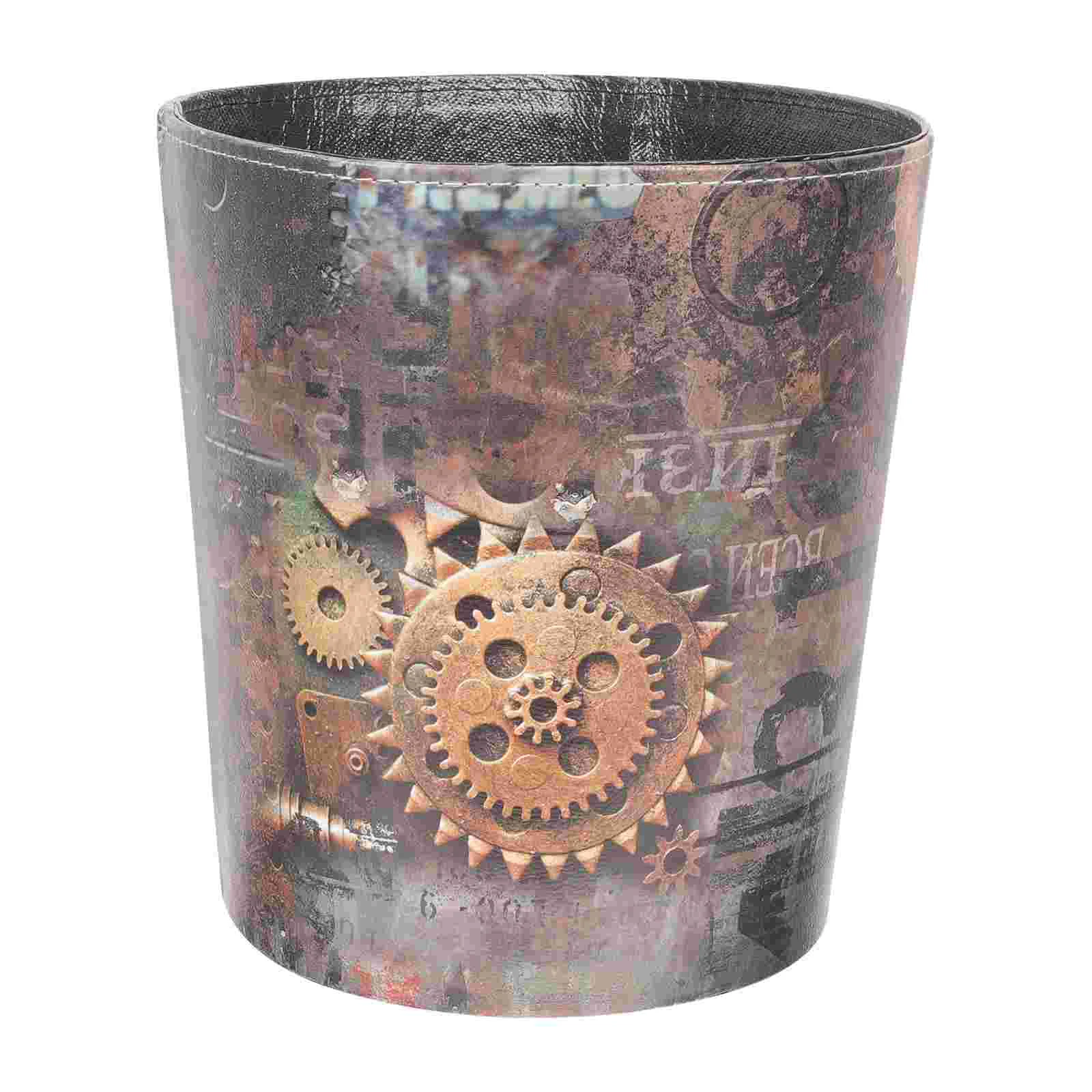 

PU Trash Bin Household Waste Paper Bucket Trash Storage Bin Office Garbage Can