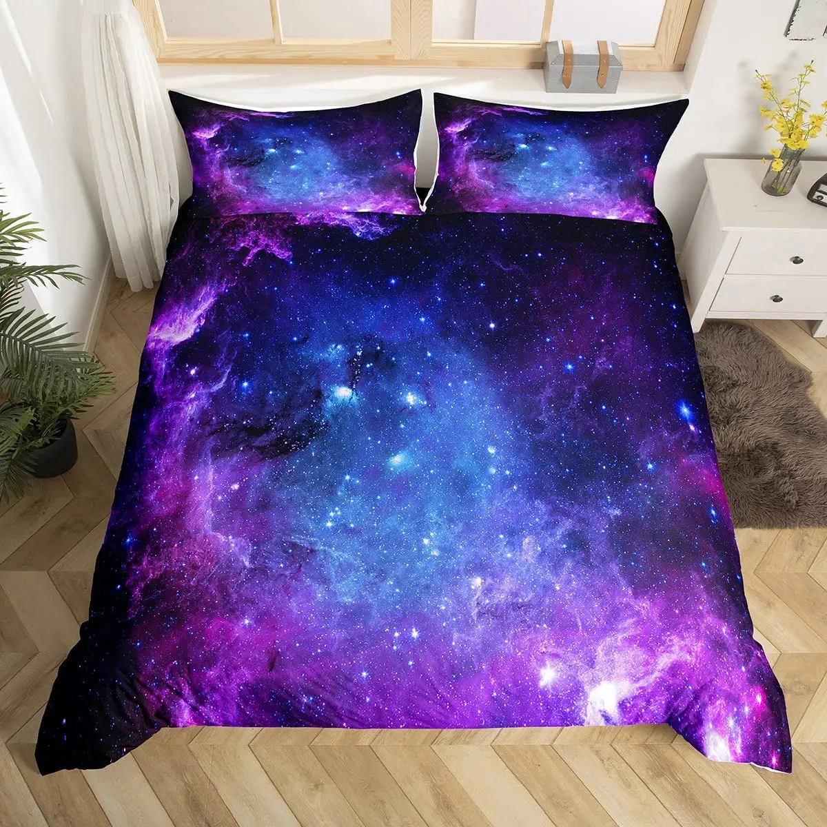 

Galaxy Duvet Cover Set Queen Size for Girls Boys Teens Kids Starry Sky Bedding Set Cosmos Comforter Cover with 2 Pillowcases