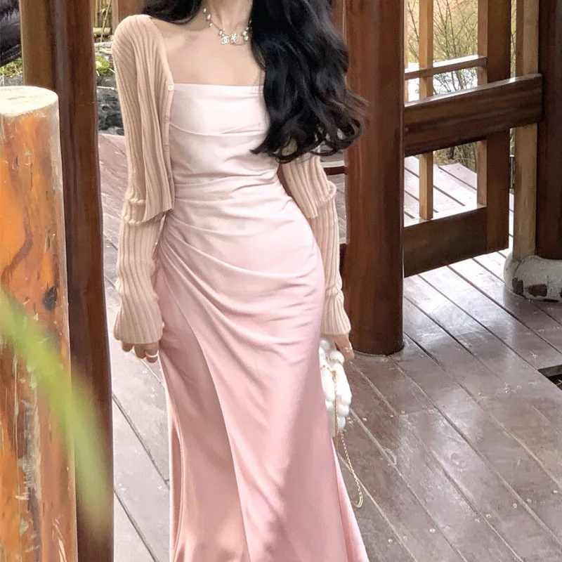 

Облегающее женское платье в нежном стиле, небольшое приталенное платье, облегающая и длинная юбка