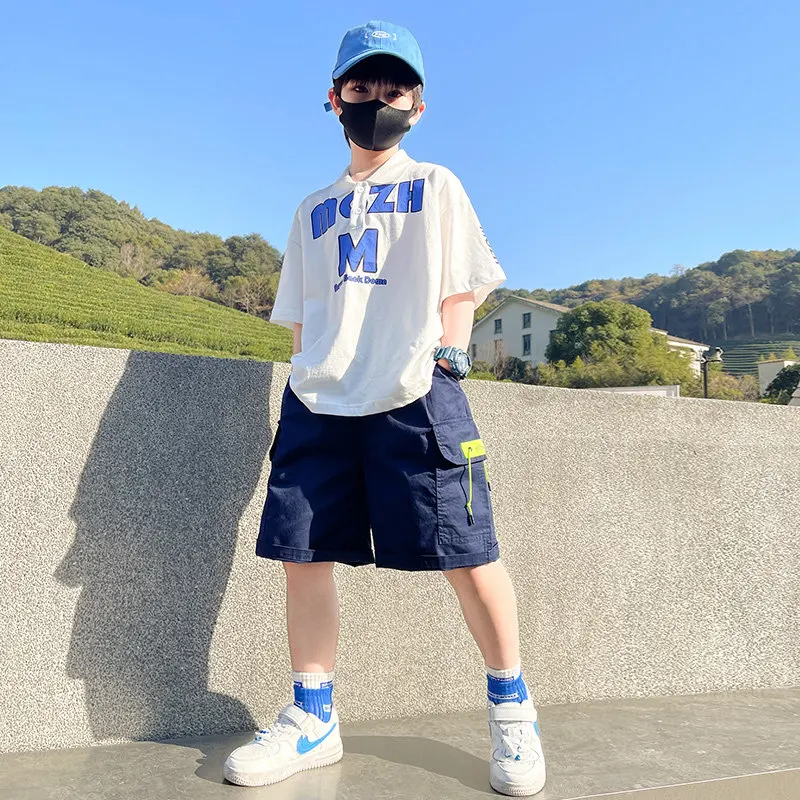 2022 Teenager Boys Summer Casual Clothing Set Outfits Kids T-shirt Short Sleeve +Shorts Two Piece Big Boys Clothes 5-14Years Old