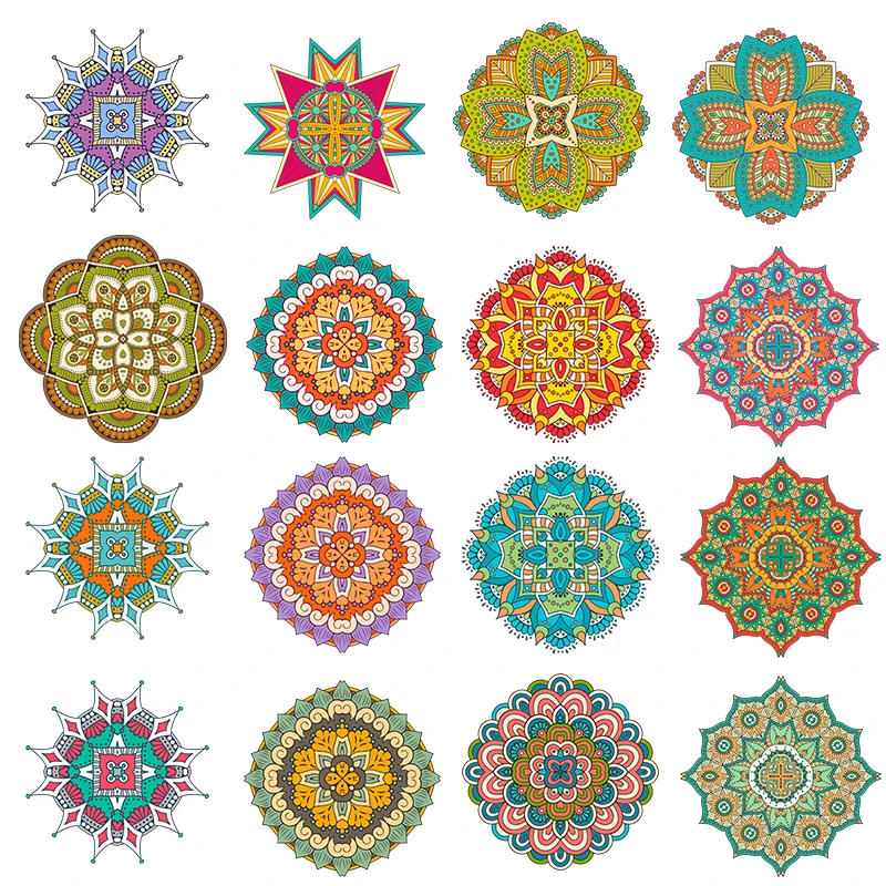 

Large And Small Combination Iron On Patches Mandala Flowers Stripes Thermo Stickers On Clothes Heat Transfer Clothes decoration