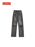 Plus Size Hot Girl Ripped Jeans Womens Spring Autumn New Trendy Brand American High Street Loose Straight Casual Pants Female