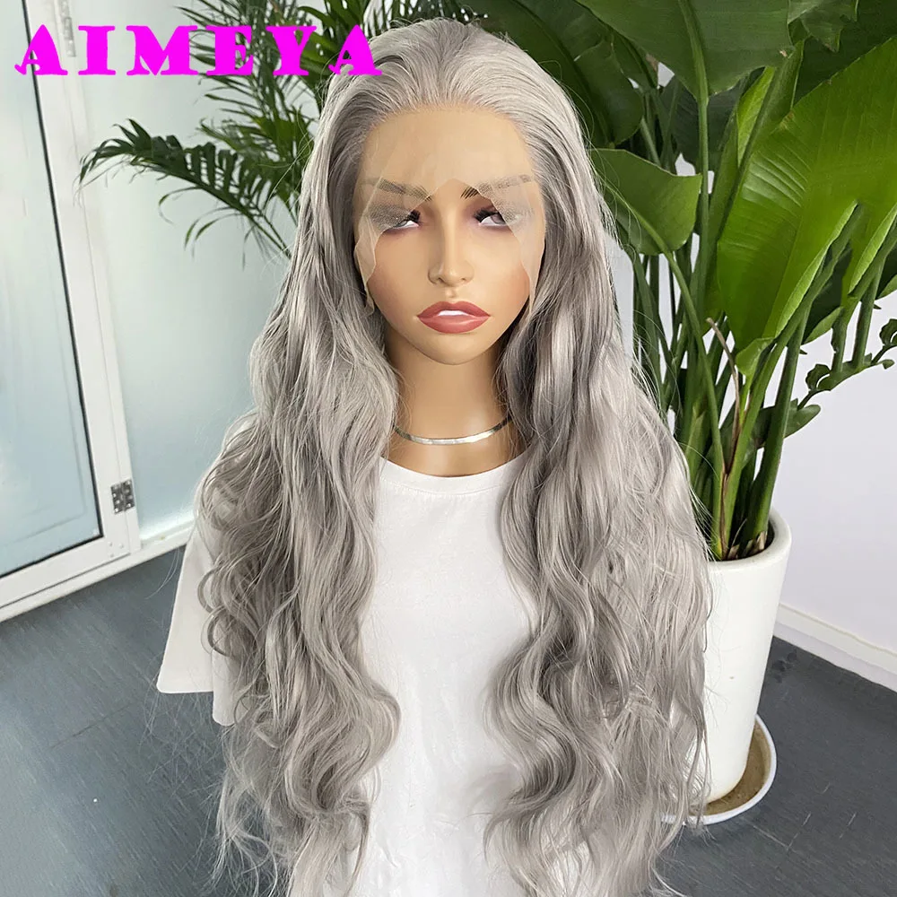 Серебристый синтетический кружевной передний парик для женщин натуральная