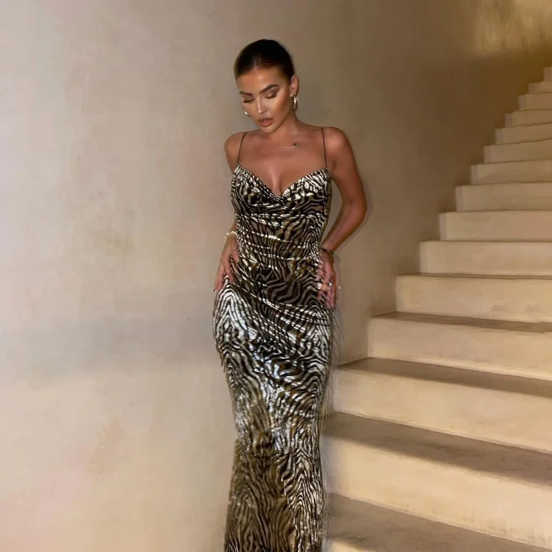 

Leopard Print V-Neck Sexy Bodycon Long Dress Women Lace Up Backless Summer Dresses Female Straps Wedding Party Beach Dresses