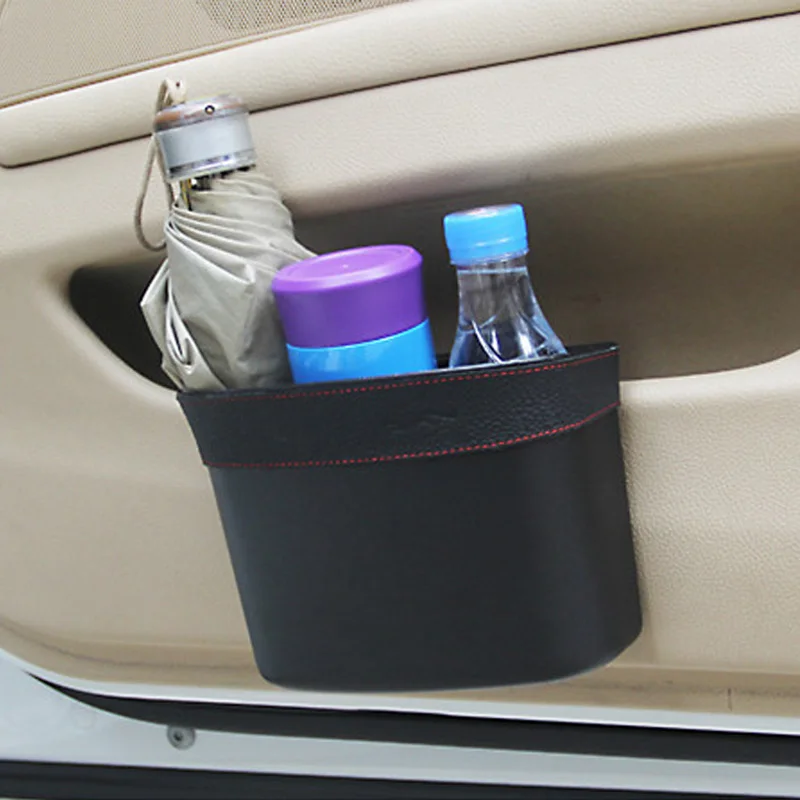 

Leather Storage Barrel Auto Accessories ABS Trash Bin Hanging Vehicle Garbage Dust Case Car Interior Decoration Door Storage Box