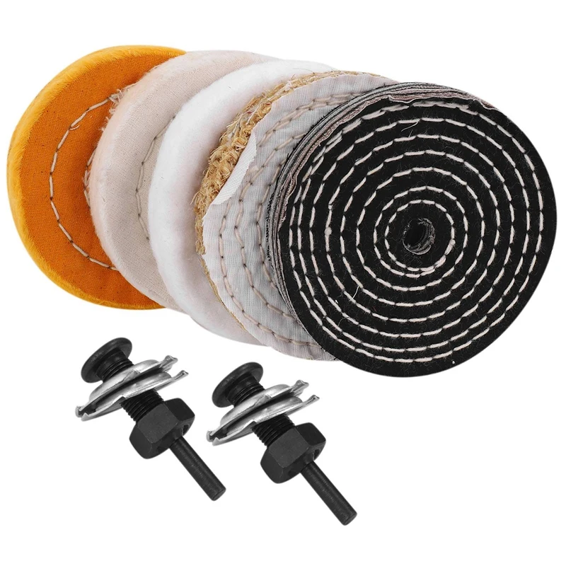 

5 Pack 4 Inch Buffing Polishing Wheels Soft With 2 Sets 1/4 Inch Shank For Drill Bench Grinder Buffer Tool Medium Soft