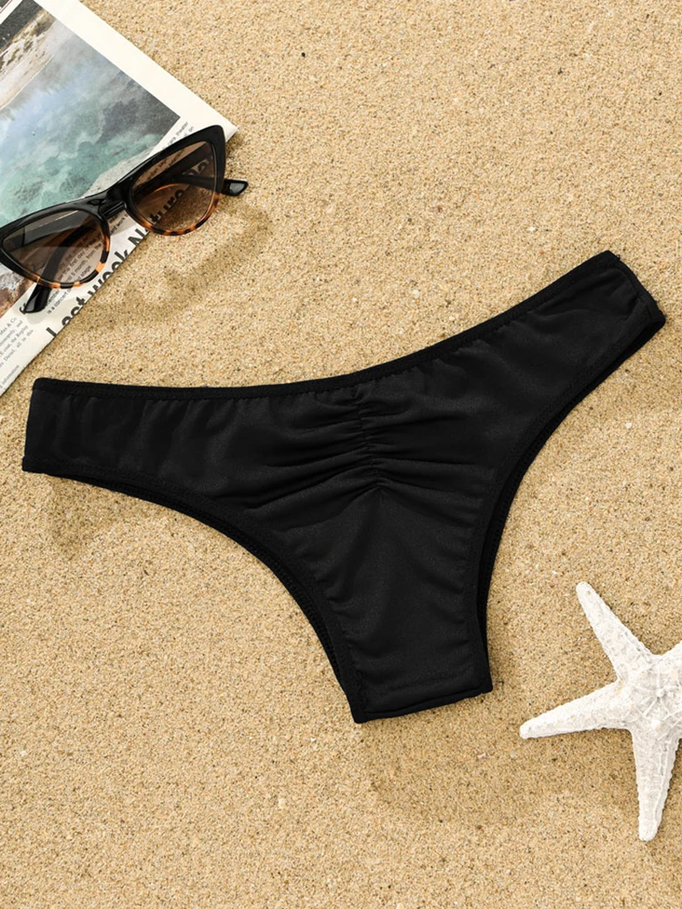 

Concise Ruched Casual Bikini Panties For Women Soft Thin Band Thongs Satin Underwear Female Bikini Panties String Tangas Mujer