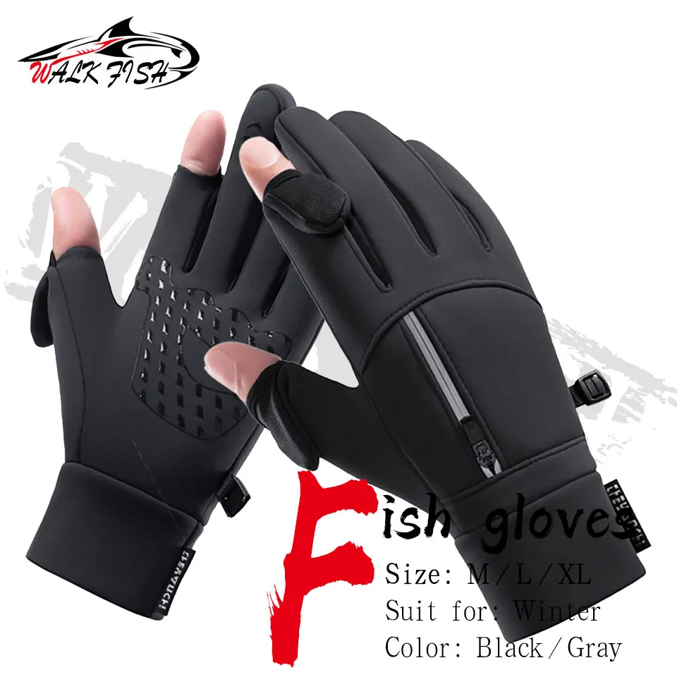 

WALK FISH Winter Fishing Gloves 2 Finger Flip Waterproof Winter Gloves Windproof Bike Gloves Warm Protection Fish Angling Glove