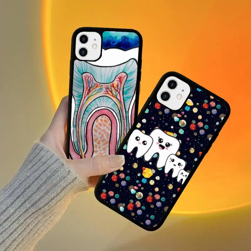 

Dentist Tooth Pattern Phone Case Silicone PC+TPU Case for iPhone 11 12 13 Pro Max 8 7 6 Plus X SE XR Hard Fundas