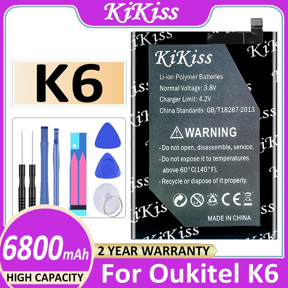 

Original KiKiss 100% K6 6800mAh Replacement Battery For Oukitel K6 High Quality Batteries Bateria With Tracking Number