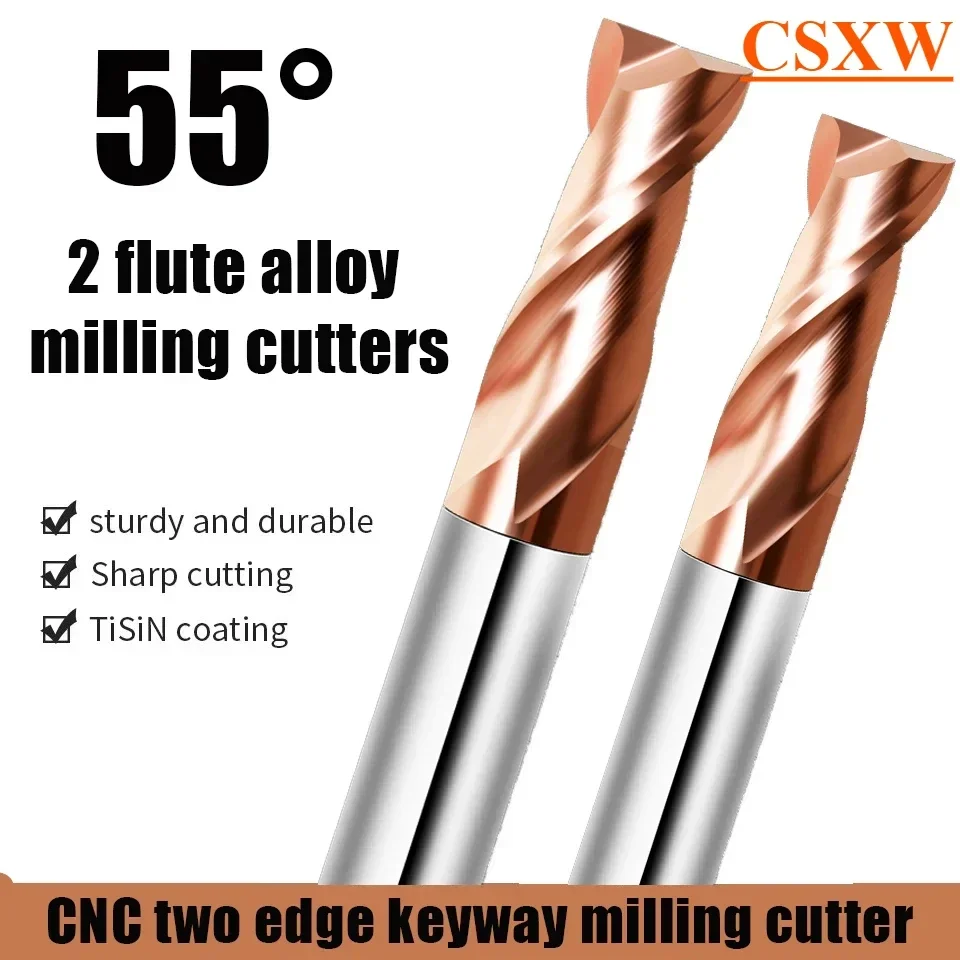 

Фреза HRC55 с покрытием из сплава, инструмент из вольфрамовой стали, 2-лезвые концевые фрезы, оптовая продажа, фрезерные станки с верхней твердостью для металла