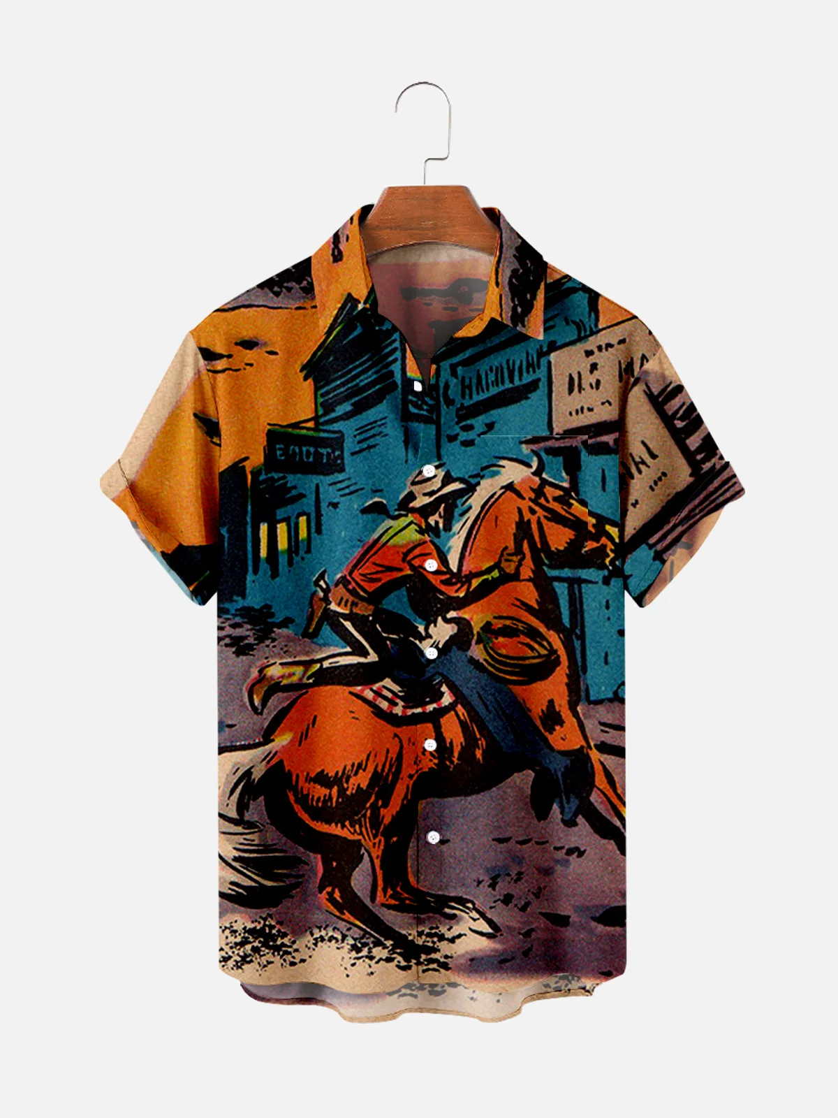 

Men's shirt Y2k hombre CowBoy pattern short-sleeved shirt men's street Hawaii retro shirt Harajuku men's shirt 14