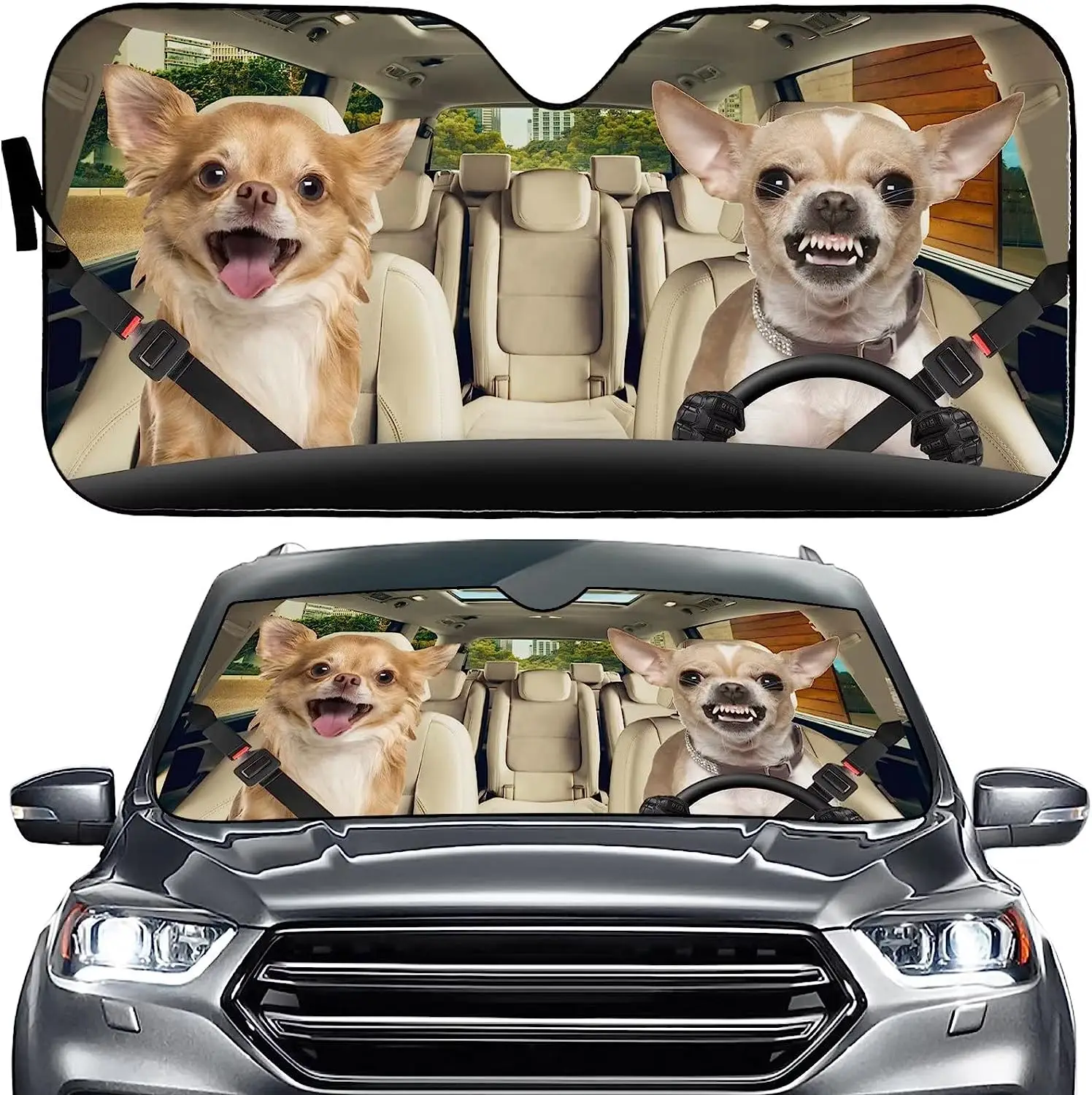 

Chihuahua Auto Sun Shade Car Windshield Window Cover Cute Chihuahua Dog Family Sun Visor Protector Sunshade Animal Car Decor