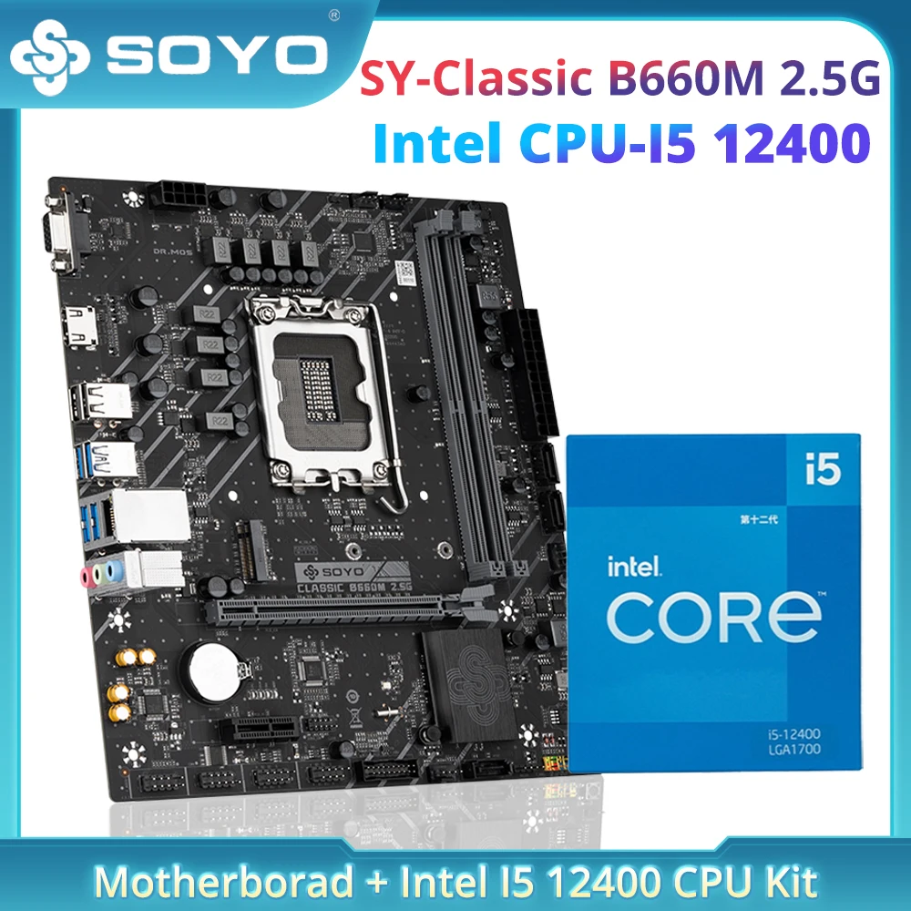 

SOYO Classic B660M 2.5G LGA 1700 DDR4 RAM Motherboard with Intel I5 12400 CPU Mainboard Combo Integrated GPU [Without Cooler]