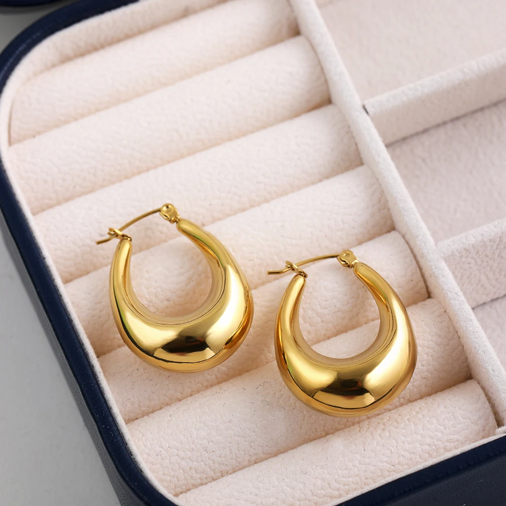 

New Fashion Stainless Steel Hoop Earrings for Women Gold Color Chunky Round Piercing Earring Statement Jewelry Gifts