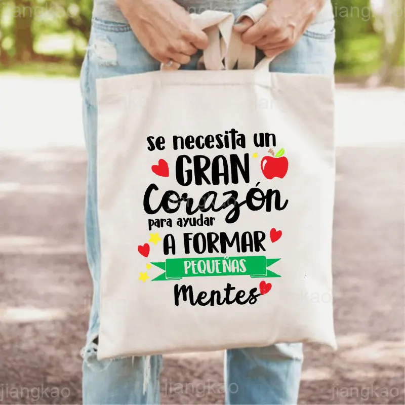 It's Takes A Big Heart To Shape Little Minds Spanish Print Shoulder Bag Female Shopping Tote Travel Handbag Bookbag Teacher Gift