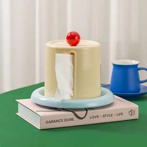 Creamy Style Tissue Box Holder Creative Roll Paper Dispenser for Living Room Coffee Table Desktop Bathroom Storage Organizer