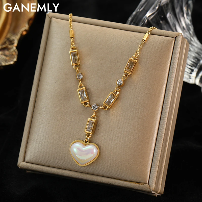 Ожерелье GANEMLY из нержавеющей стали 316L с подвеской в виде сердца и жемчуга для
