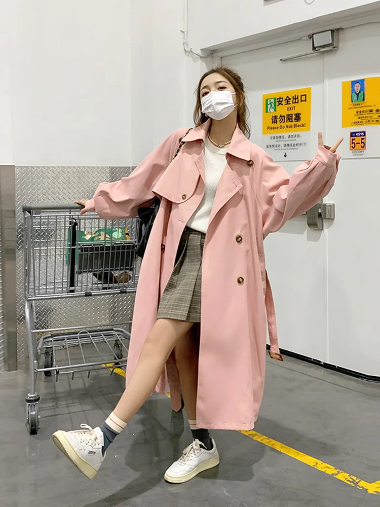 

Women's Pink Trench Coat Extra-long Sweet Long 2023 Spring Leisure French Loose Temperament Jacket Fashion Windbreaker