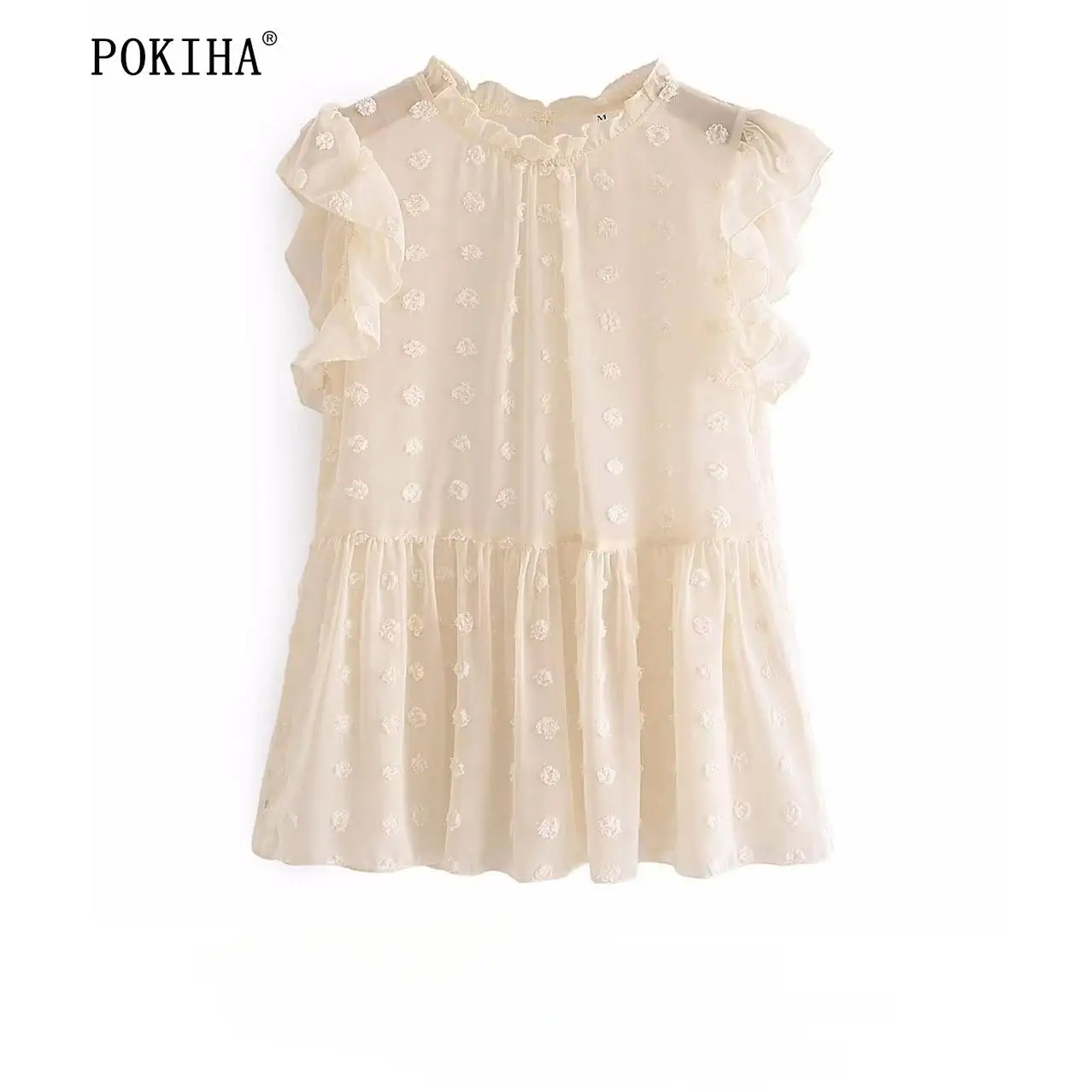 

Pokiha 2023 Модные женские шифоновые жаккардовые блузки с оборками из тюля с коротким рукавом элегантные милые женские рубашки Блузы шикарные топы