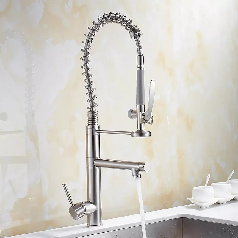 

Kitchen Faucet Chrome Brass Tall kitchen faucet mixer Sink Faucet Pull Out Spray Single Handle Swivel Spout Mixer Taps MH-4829