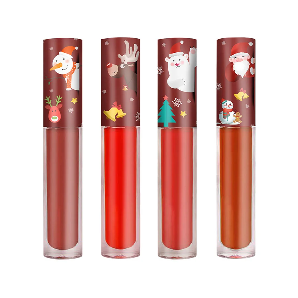 

4PCS Xmas Printed Lip Gloss Christmas Style Lip Gloss Lipstick
