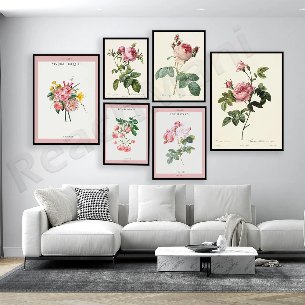 

Винтажный цветочный постер на рынке, букет, апельсиновый цветок, цветок розы, эстетический художественный постер с розовыми цветами, принт ...