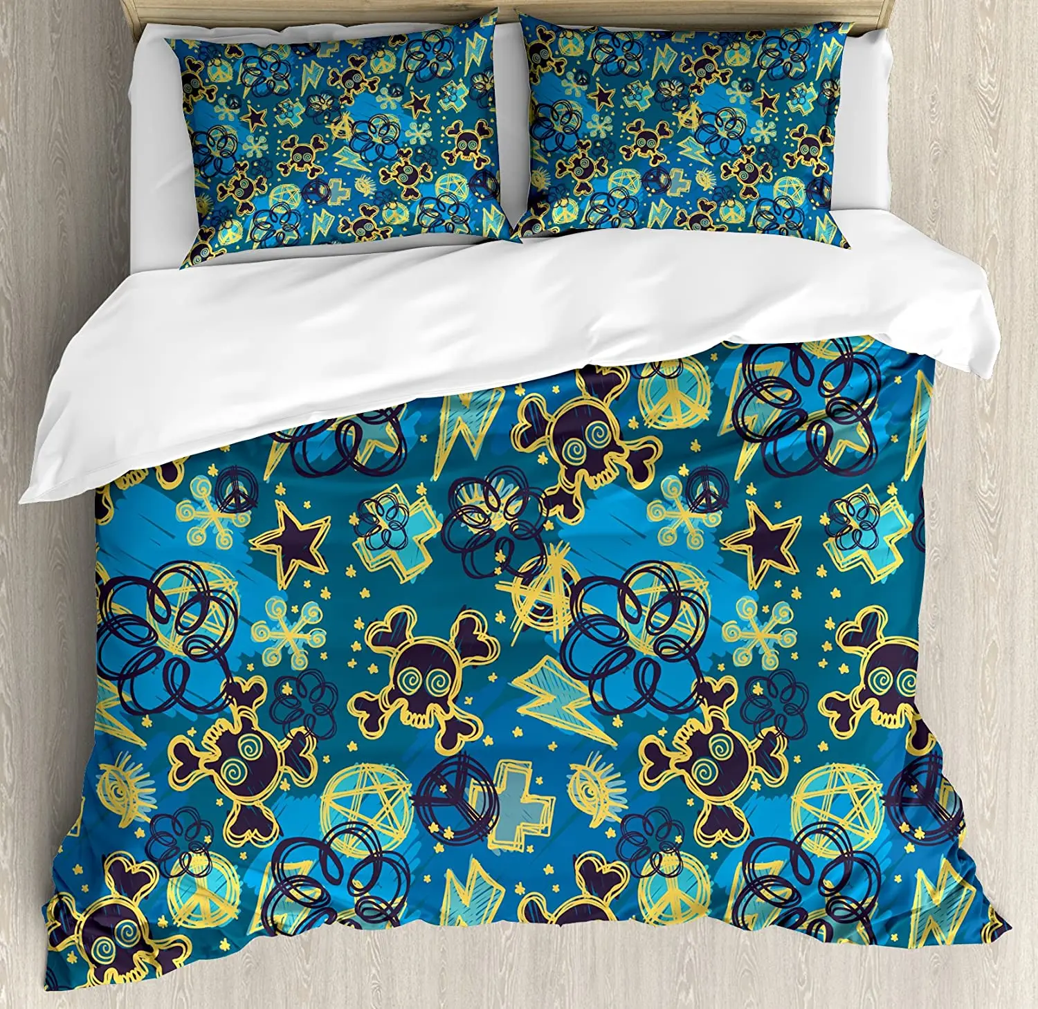 

Grunge Bedding Set Cool Retro Symbols Pattern Skulls with B 3pcs Duvet Cover Set Bed Set Quilt Cover Pillow Case Comforter Cover