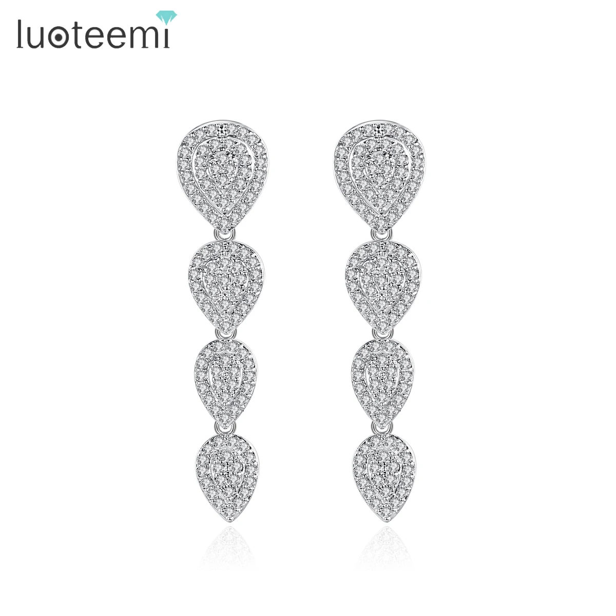 

LUOTEEMI Stylish Cubic Zirconia Long Pendant Earrings Elegant Four Waterdrops New Design Jewelry Woman Fashion Party Decoration