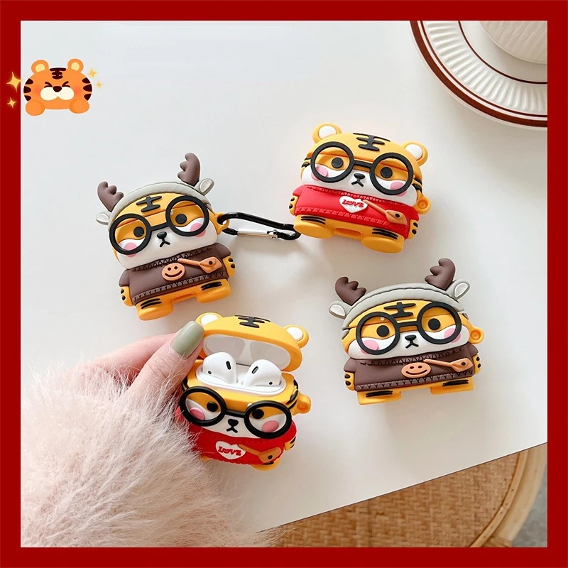 

Мультяшные очки, маленький тигр, наушники для Airpods 1/2/3, аксессуары, силиконовые аксессуары для Airpods Pro