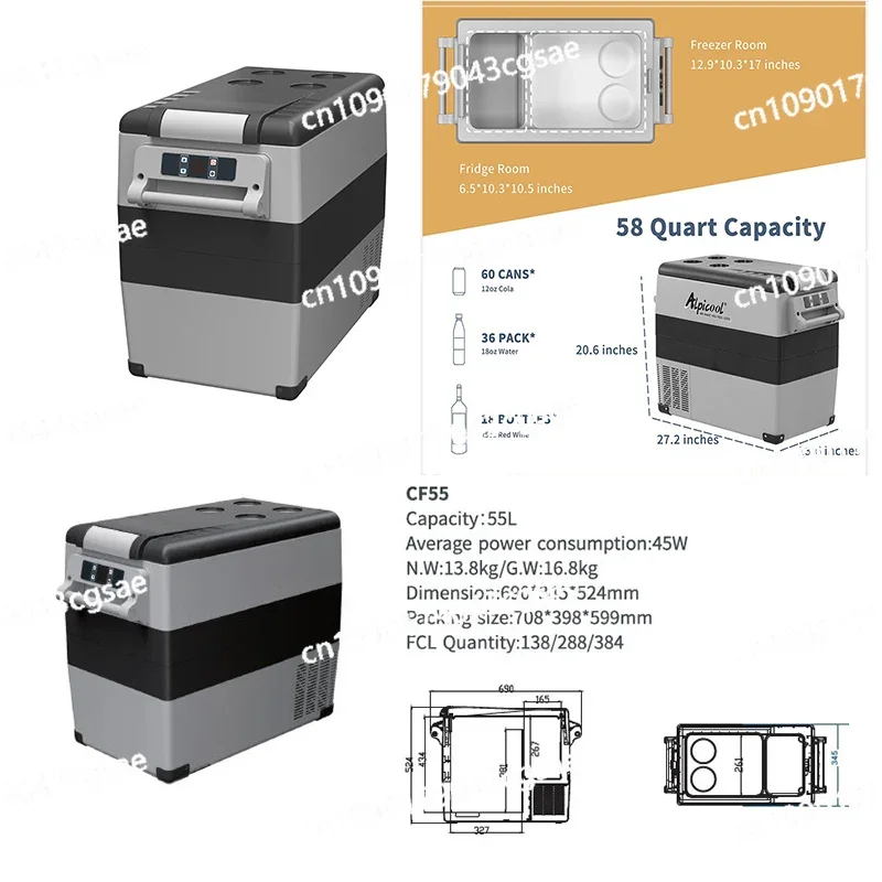55L Alpicool Автомобильный Холодильник DC12V24V Компрессор Портативный с Морозильной