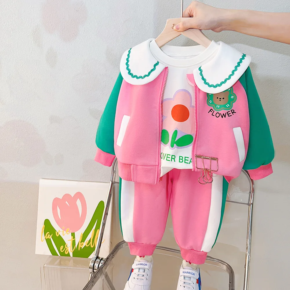 

Baby Girls' New Cute Cartoon Set Children's Spring Girls' Coat Pants Casual Fashion Three Piece Set 0-4 Years Old Children's Wea