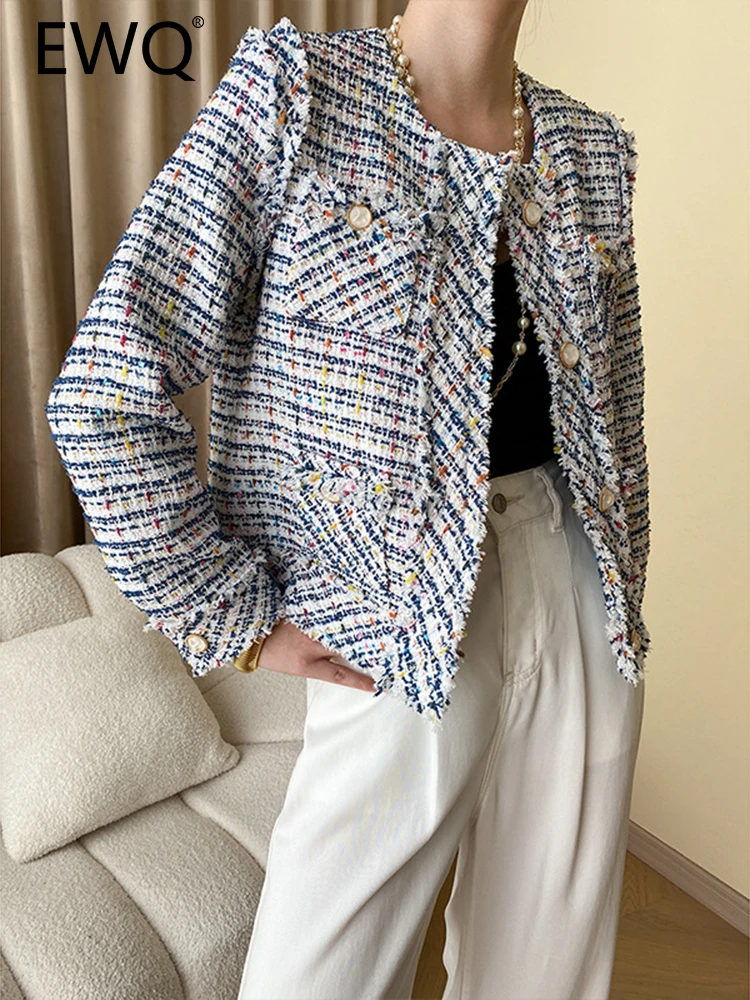 

EWQ High End Tassel Design Tweed Jackets For Women Round Neck Long Sleeve Elegant Female Tops 2023 Autumn New Coats 26D5167