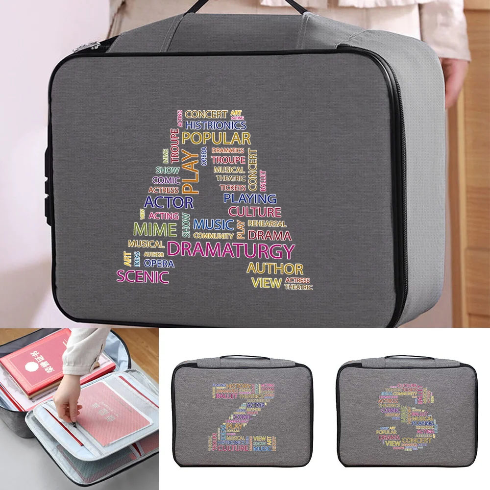 File Holder Handbag Men Women Travel Credentials Luggage Storage Bag Waterproof Text Letter Print Documents Bags Organizer Case