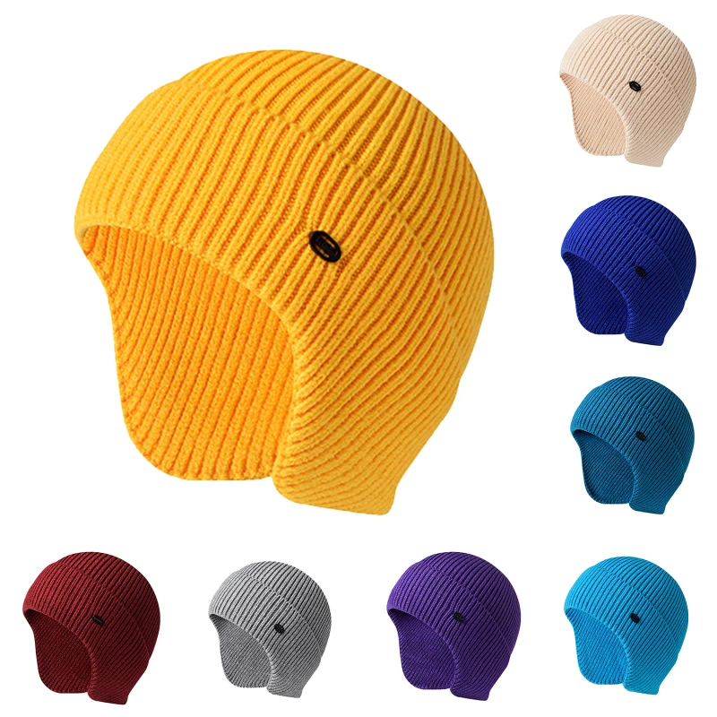 

Зимняя шапка-ушанка для защиты ушей, мужская вязаная шапка для улицы, теплые шапочки, шапки-бини, шапка унисекс, ветрозащитные ушанки, шапки