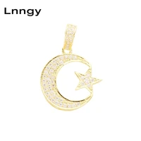 Lnngy Iced Out Star And Moon Elegant Pendant 10K Solid Yellow Gold Pave CZ Hip Hop Charm Jewelry Anniversary Gift for Men Women