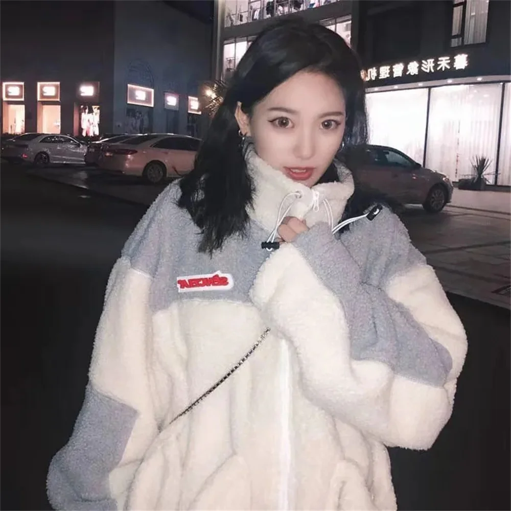 

Повседневная флисовая женская куртка в Корейском стиле на осень и зиму, свободный студенческий кардиган, плюшевая и Плотная хлопковая куртка на молнии, пальто