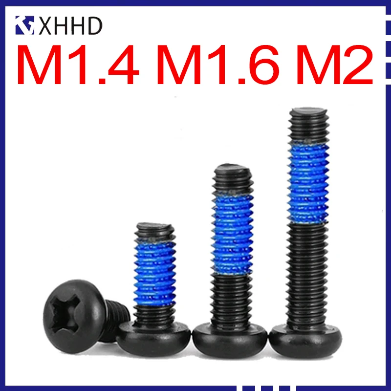 Купи M1.4 M1.6 M2 Cross Round Head Screws 304 stainless steel Zinc Plated Black Zinc Plated Locking Screws Solid State Machine Bolt за 101 рублей в магазине AliExpress