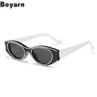 boyarn 2022 new diamond rimmed sunglasses steampunk personality small oval flash diamond glasses versatile candy color sung