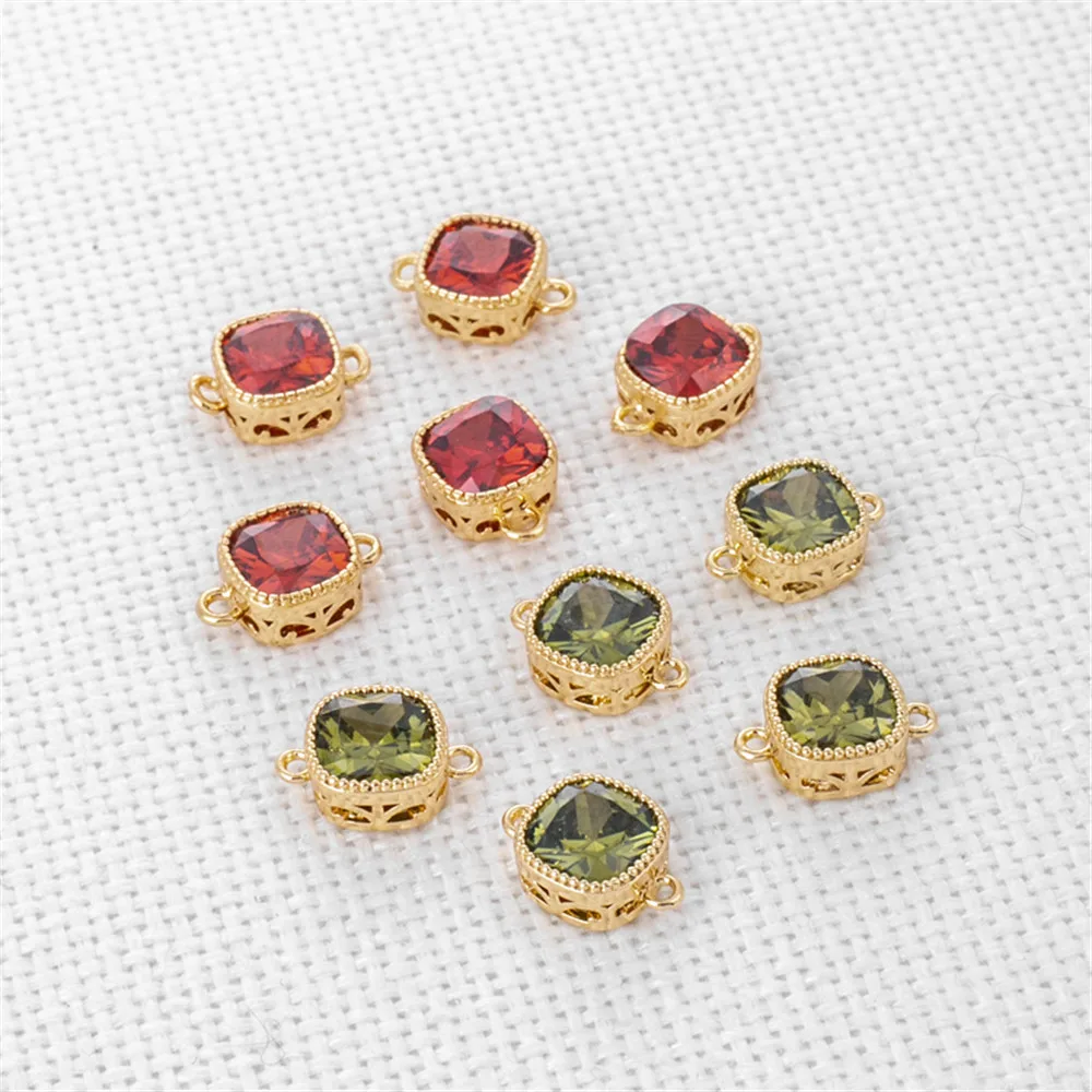 

14K gold wrapped color protected double hanging 7mm red purple Zircon Pendant DIY jewelry accessories Bracelet Necklace Pendant
