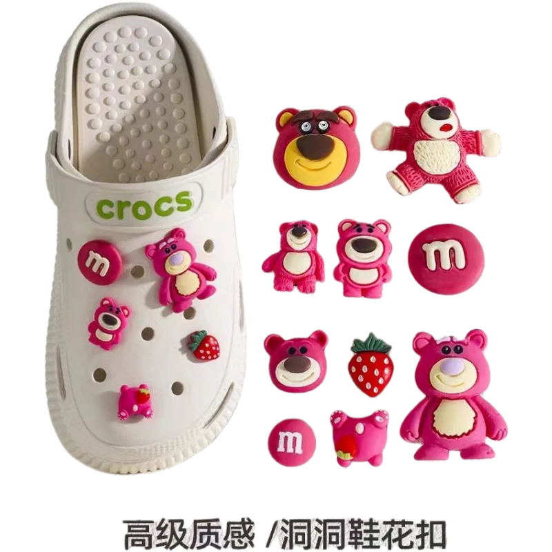 

Cute cartoon pink Lotso new hole shoes flower detachable shoe accessories animation creative personality shoe buckle set of 10