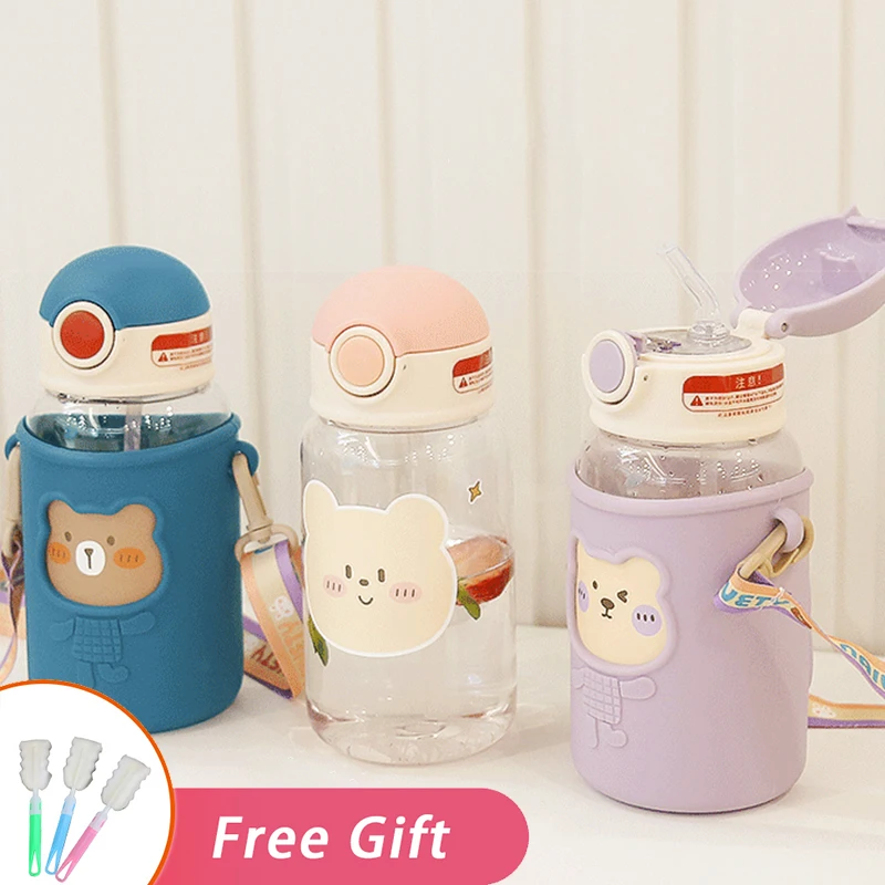 

Portable Sport Drinking Kettle Wholesale Cute Water Bottle For Girls Free Shipping Items 620ml Tumbler With Straw Kid Kawaii Cup