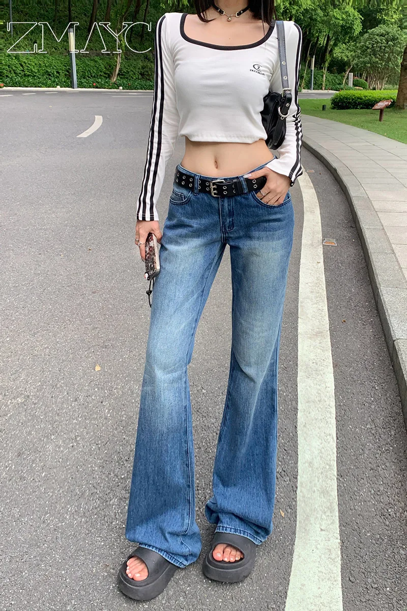 ZMAYC женские тонкие расклешенные джинсы с низкой посадкой новые винтажные уличные