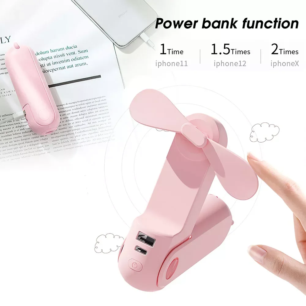 

NEW 2023 Portable Fan 4800mAh Enduring Silent Mini Fan Foldable Usb Rechargeable Fan with POWER Bank and Flashlight Function