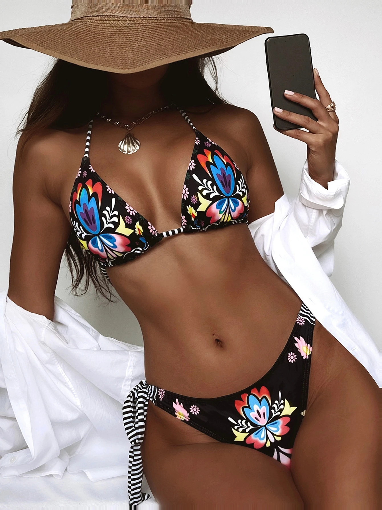

Sexy Bikini Set 2022 Summer Women Flower Patchwork Swimwear Push Up Padded Swimsuit Bathing Suit Two Pieces Backless Beachwear