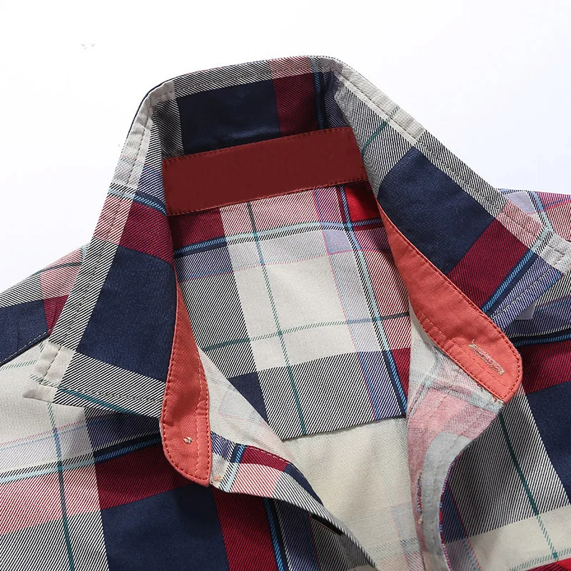 Brand Summer Plaid Men Shirt Outwear Casual Breathable Short Sleeve Shirts Male Cotton Turn-down Camisa Masculina Size M-4XL
