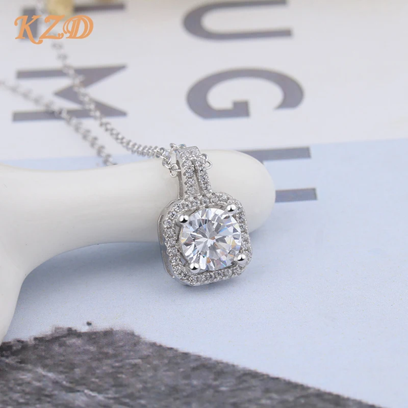 

Кулон KZD S925 с муассанитом, женская маленькая свежая цепочка до ключиц, ожерелье с квадратным мешком в 1 карат, акция в наличии