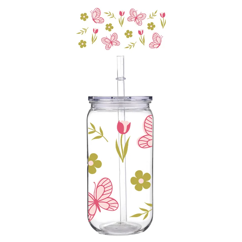 Красивая чашка для домашних животных с принтом бабочки на 16 унций и соломенной